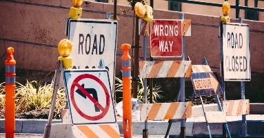 Multiple constructions signs on road