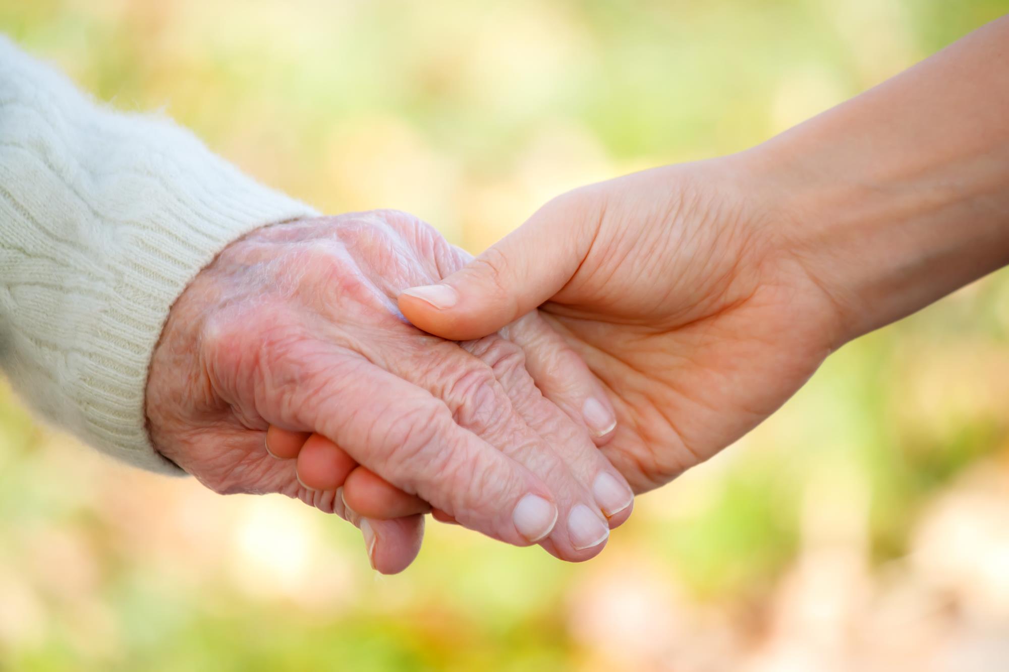 senior hand holding a youthful hand