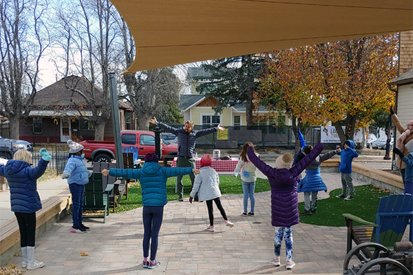 children in Museum's new courtyard