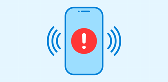 Graphic of mobile phone with alert symbol