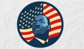 Icon of Martin Luther King in front of American flag