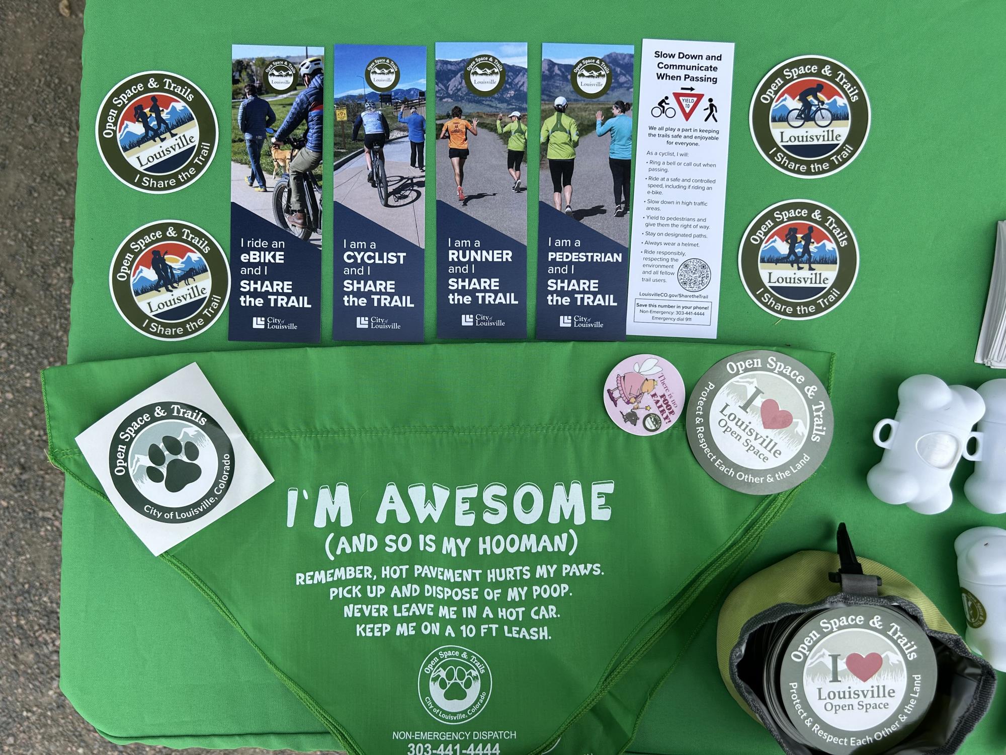 stickers, brochures, and other items promoting trail safety