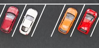 Illustration of cars in angled parking spaces