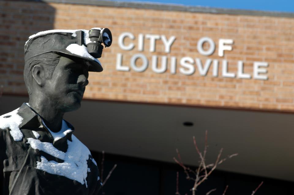 Miner statue outside City Hall